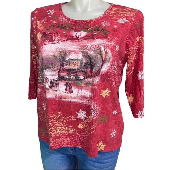 Holiday Essentials Red Christmas Shirt Plus Size 1X - Picture 1 of 12